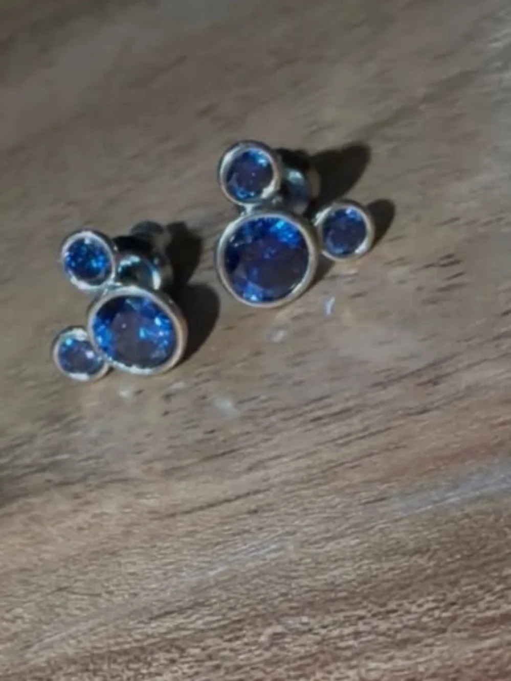 10k Gold Mickey Mouse Stud Earrings with Dark Blue Cubic Zirconia